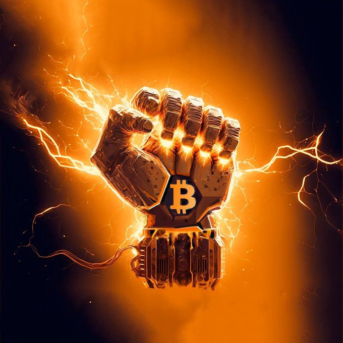 Free bitcoin artwork orange glowing hand pattern