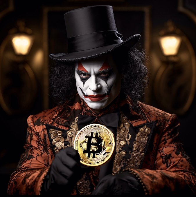 Free bitcoin artwork clown top hat satoshi portrait