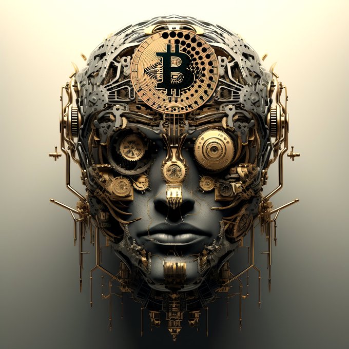 Bitcoin digital art deep bronze cyberpunk explosion