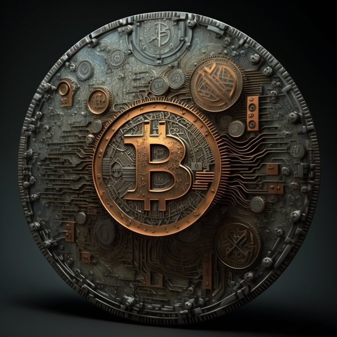 Bitcoin illustration deep bronze black holographic coin