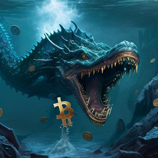 Bitcoin digital art blue holographic alligator space