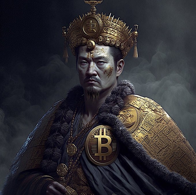 Bitcoin design Asian warrior futuristic satoshi