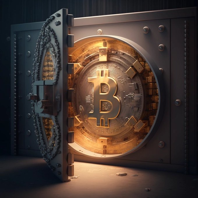 Bitcoin illustration bronze cyberpunk holographic vault