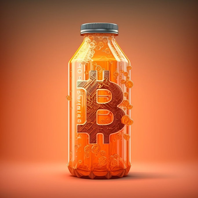 Bitcoin artwork electric orange neon soda 
