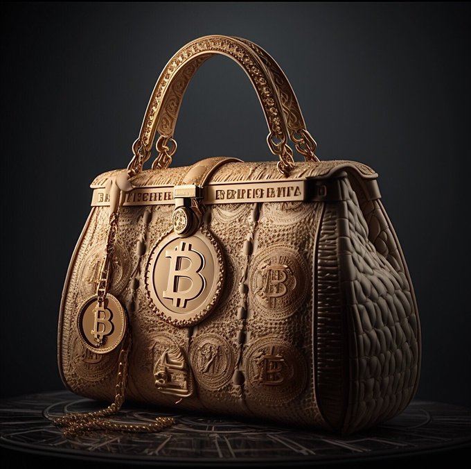 Bitcoin design brown purse cyberpunk satoshi symbol