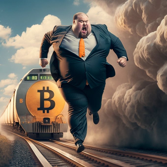 Bitcoin digital artwork fat man metallic train design