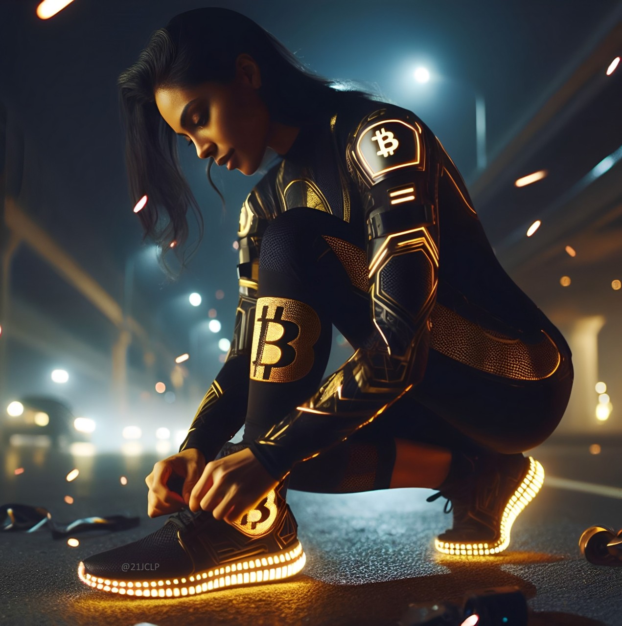 Free bitcoin illustration lady runner futuristic satoshi