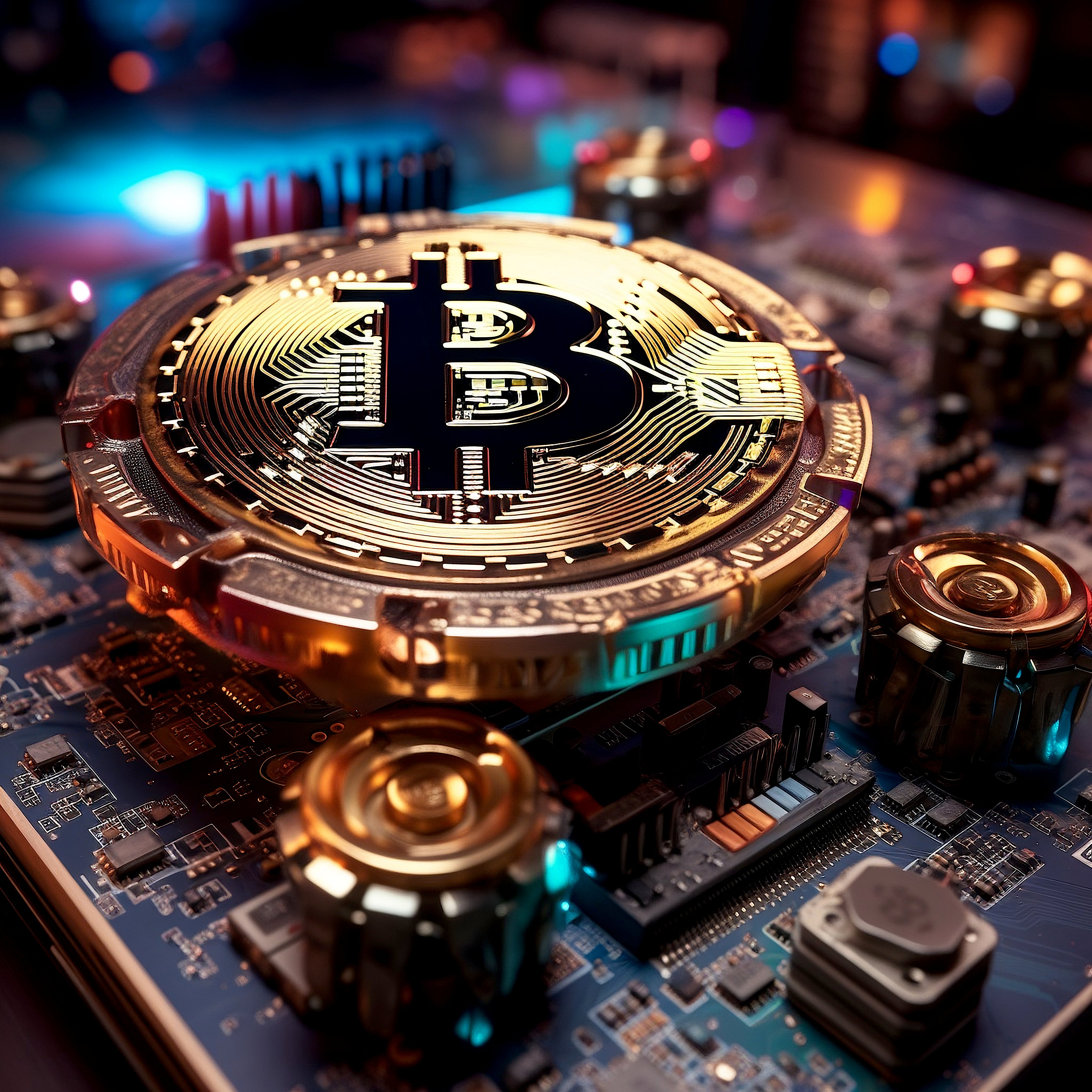 Free bitcoin illustration green blue gold coin abstract