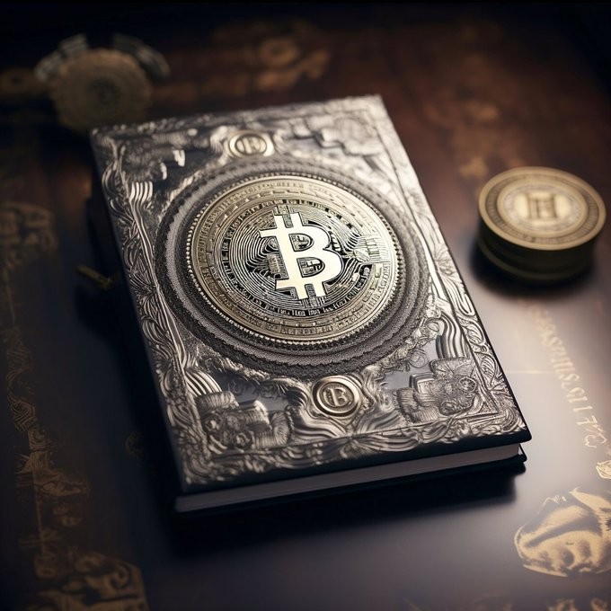 Bitcoin design vibrant brown luminous book