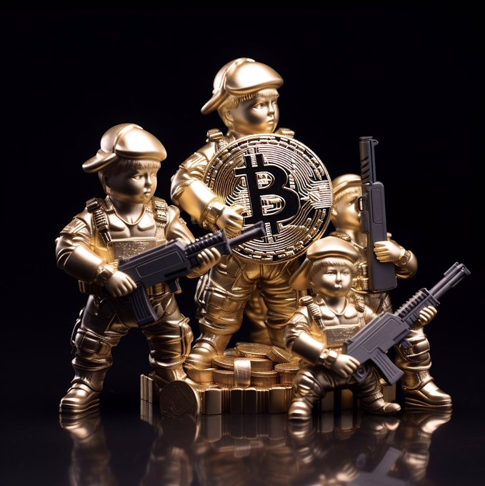 Free bitcoin illustration gold army cyberpunk coin