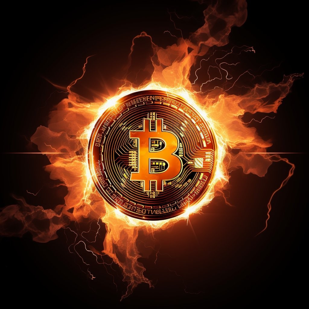 Free bitcoin digital art red neon geometric pattern