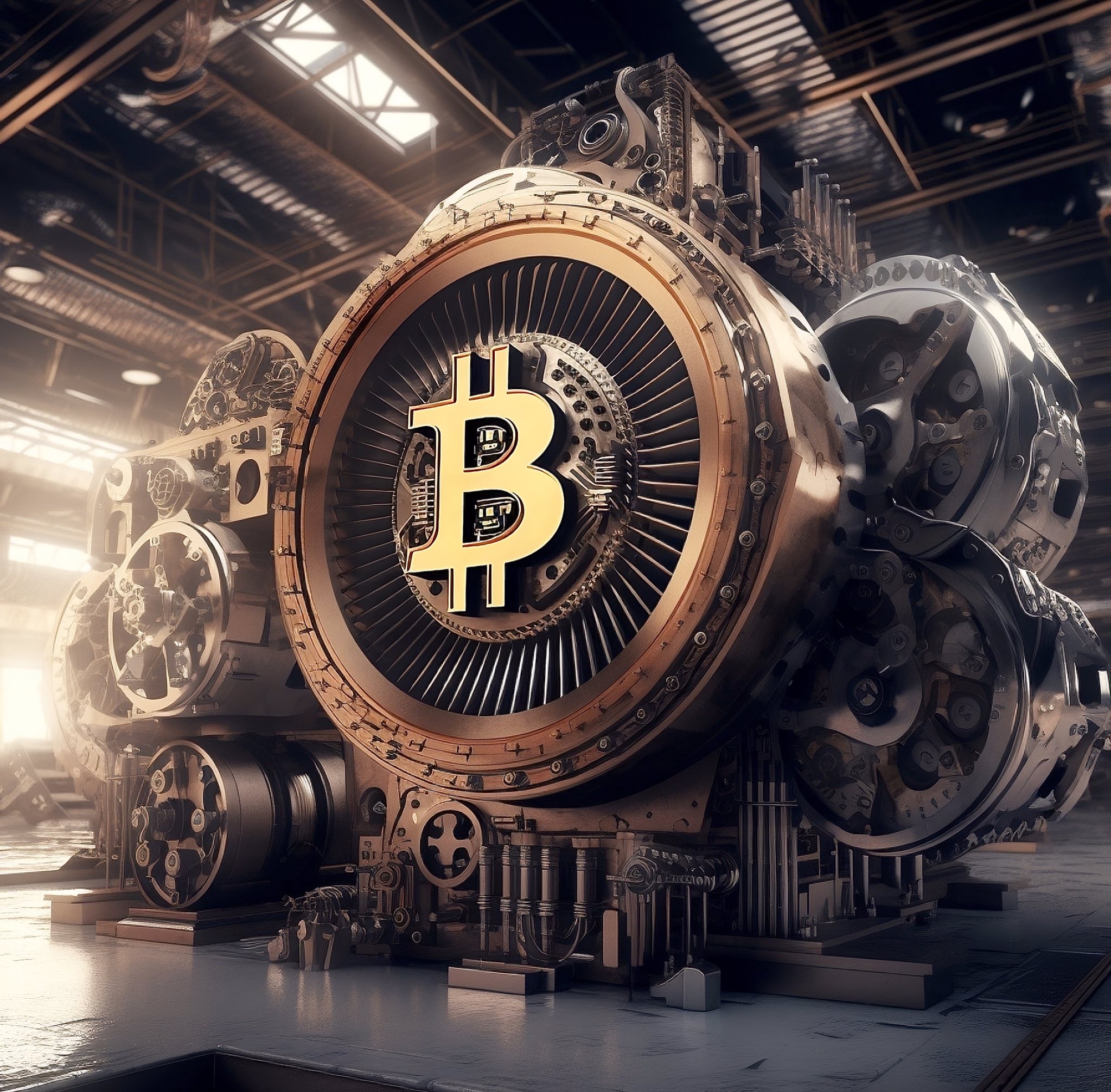 Bitcoin artwork bronze holographic cyberpunk design