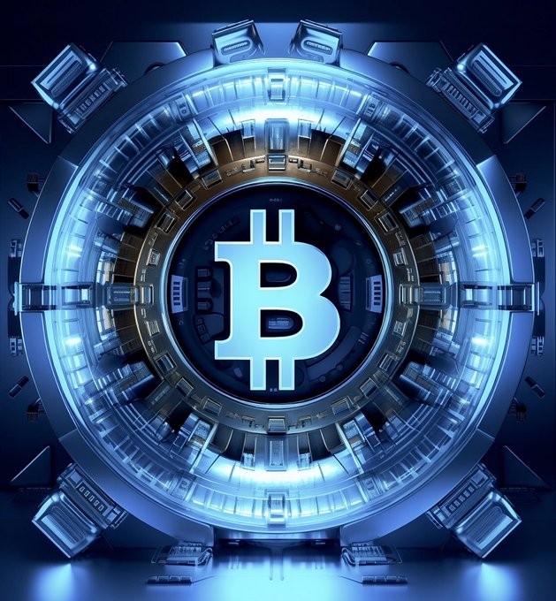 Bitcoin art blue fiery satoshi vault