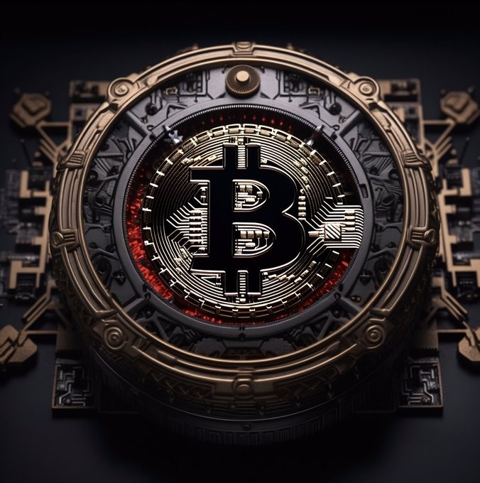 Bitcoin illustration red futuristic luminous network