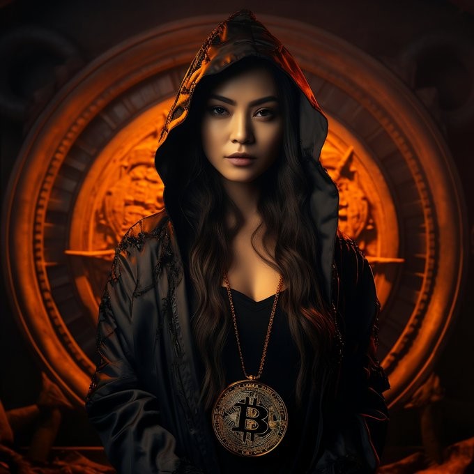 Free bitcoin digital artwork orange lady abstract