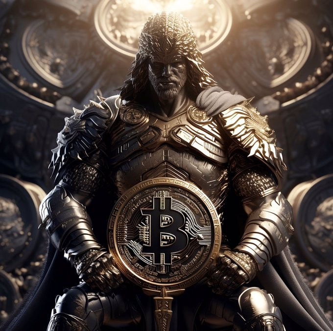 Bitcoin design bronze warrior satoshi portrait