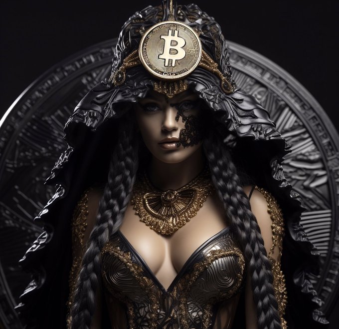 Bitcoin artwork lady warrior holographic abstract