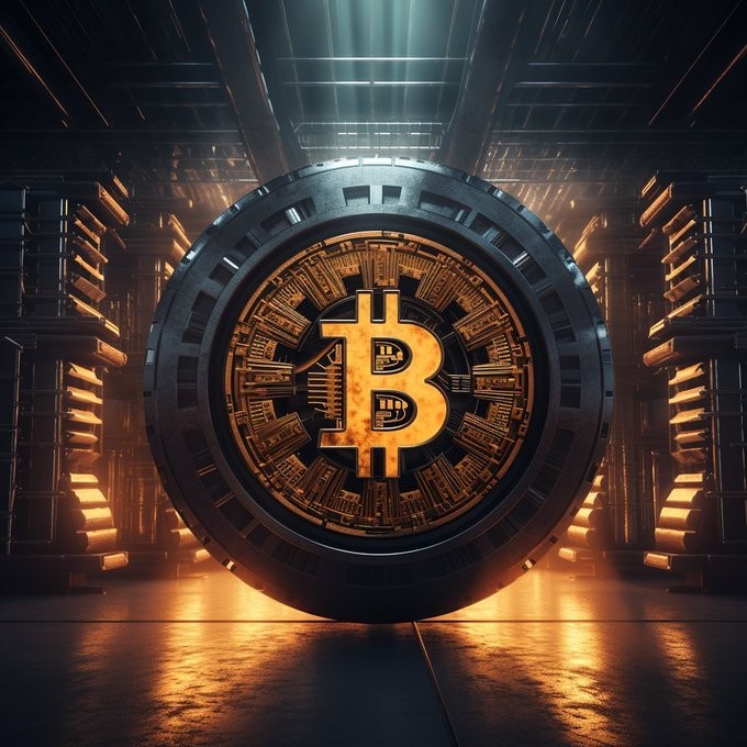 Bitcoin design bronze luminous coin abstract