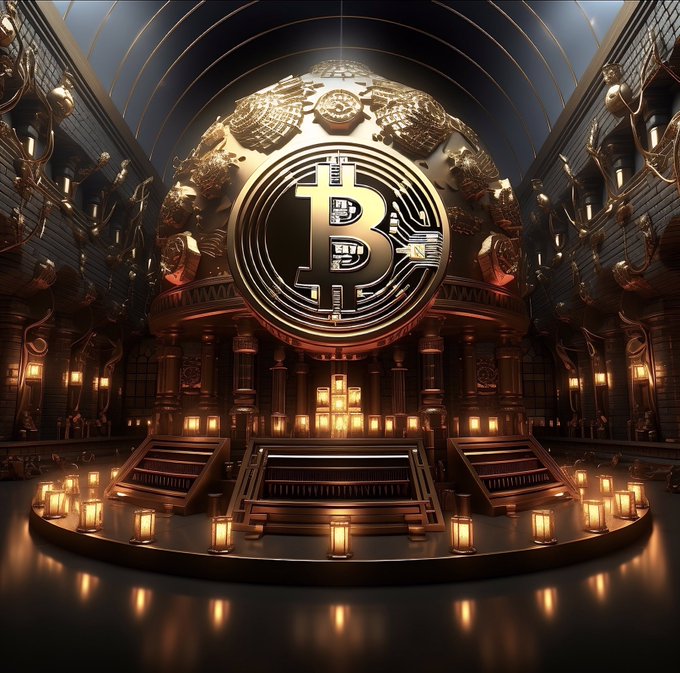 Bitcoin illustration gold cyberpunk glowing dome