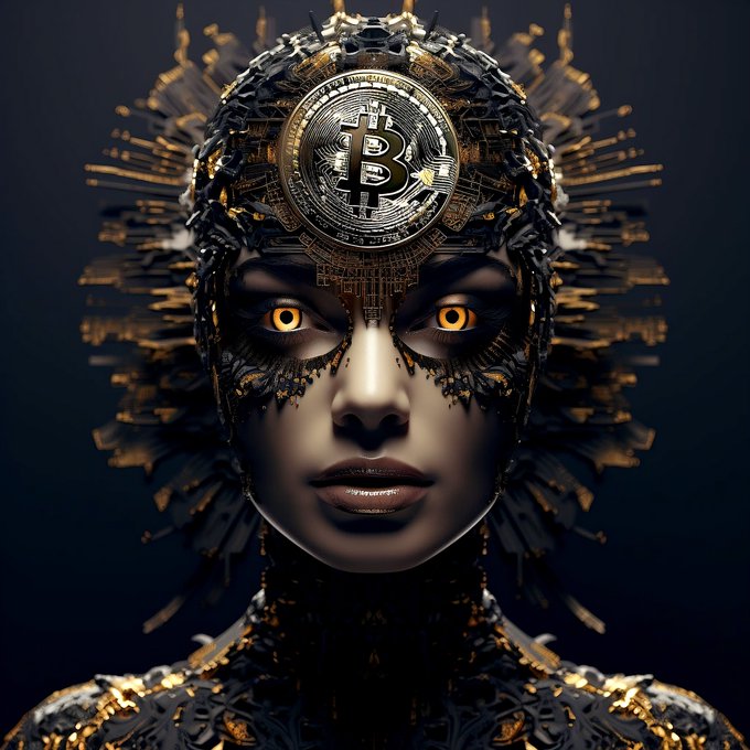 Bitcoin digital artwork purple cyberpunk blockchain design