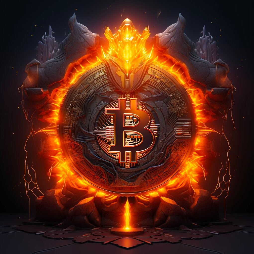 Free bitcoin artwork fire red luminous satoshi symbol