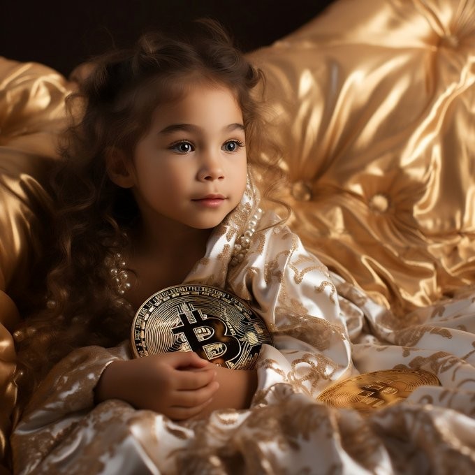 Bitcoin digital artwork little girl fiery satoshi