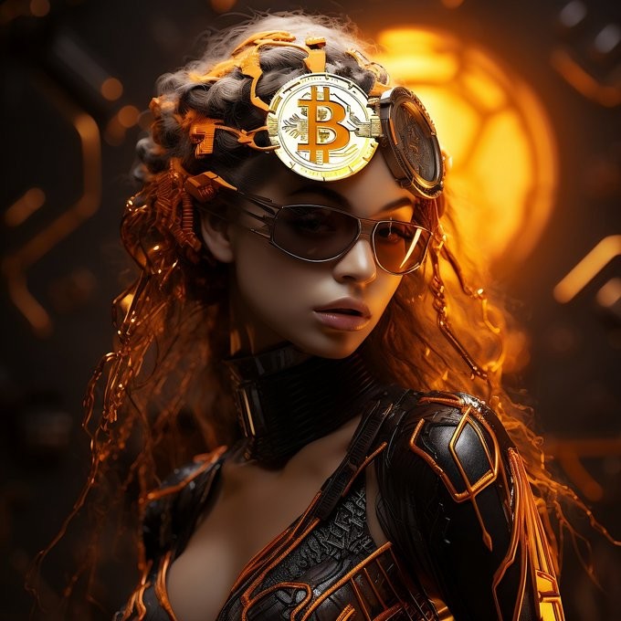 Bitcoin design gold futuristic woman coin