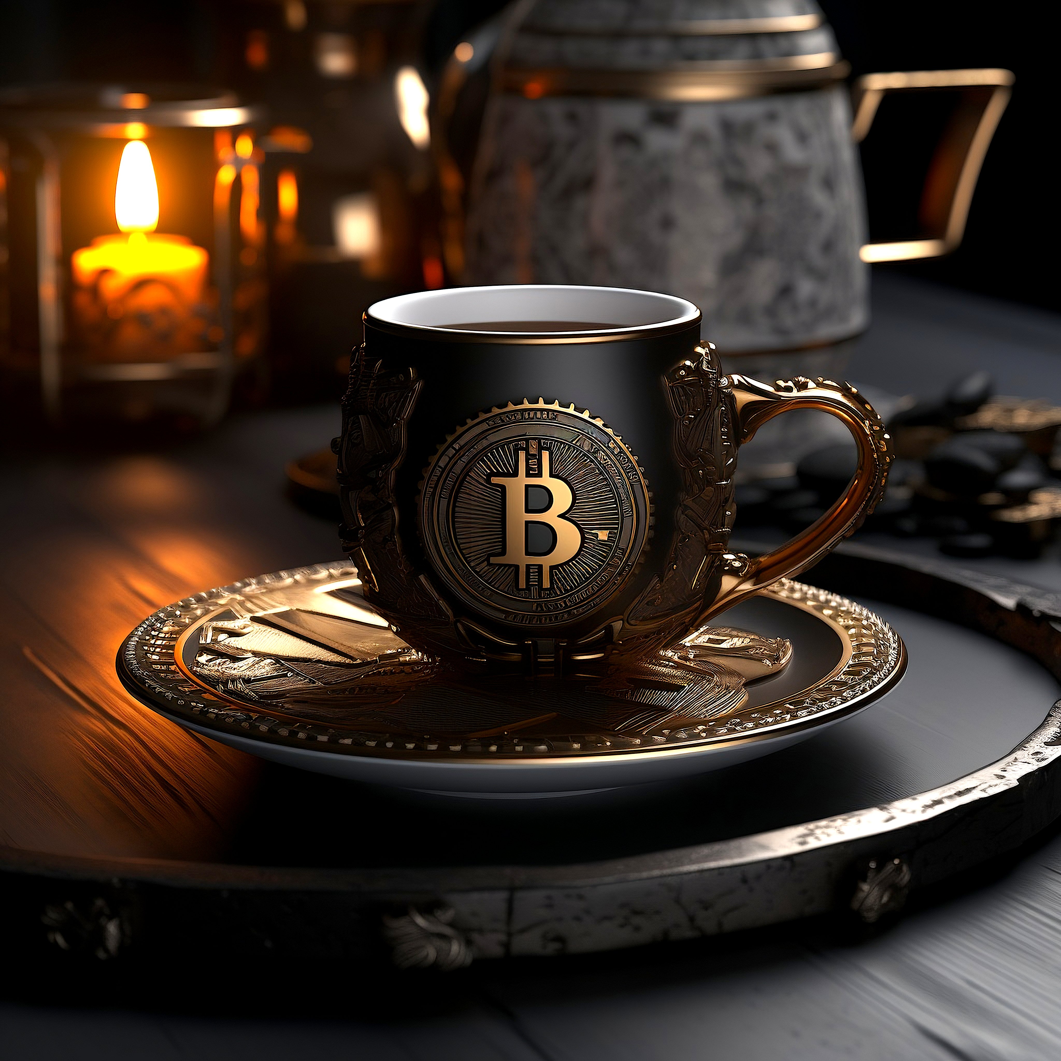 Bitcoin design coffee cup geometric pattern