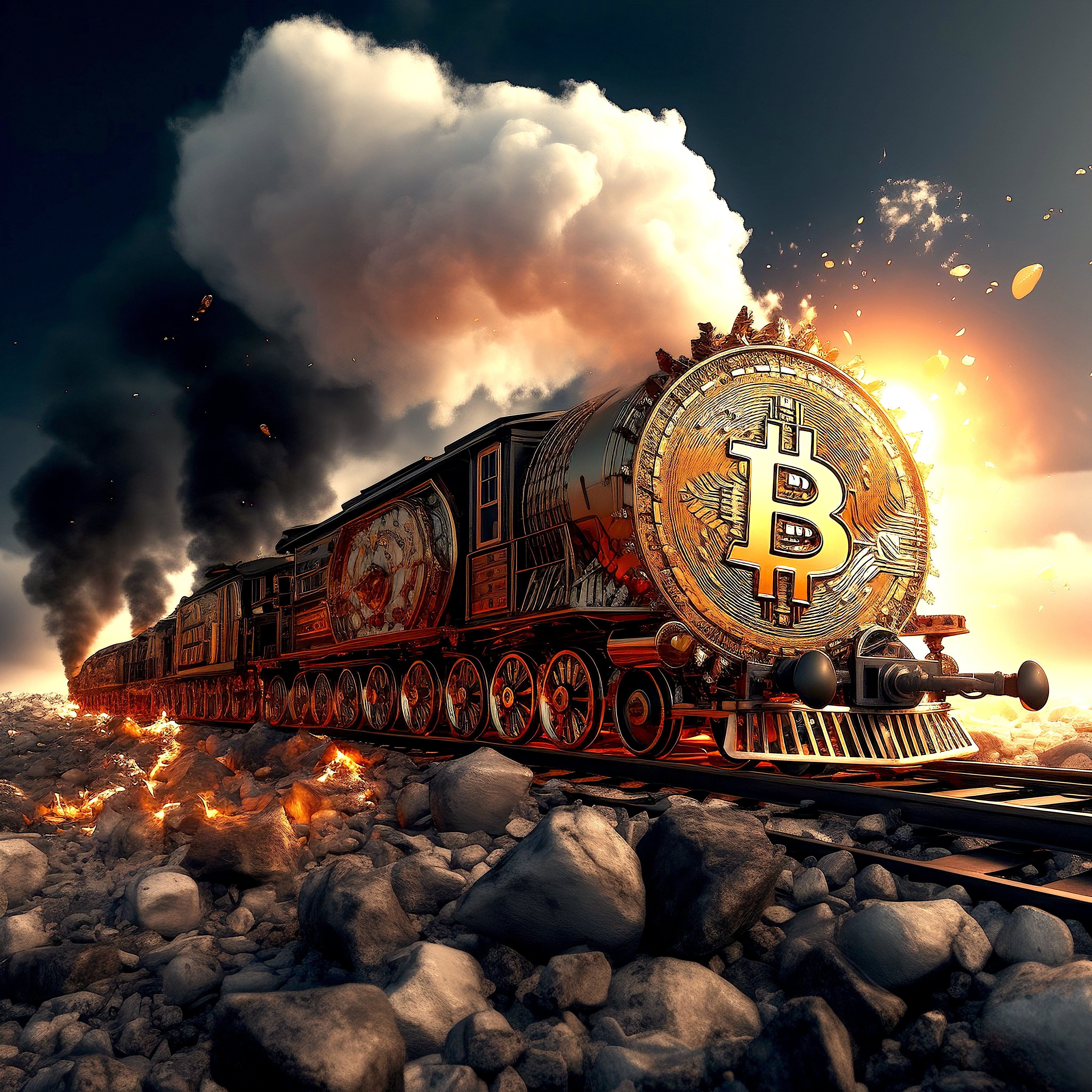 Free bitcoin illustration neon gold train abstract