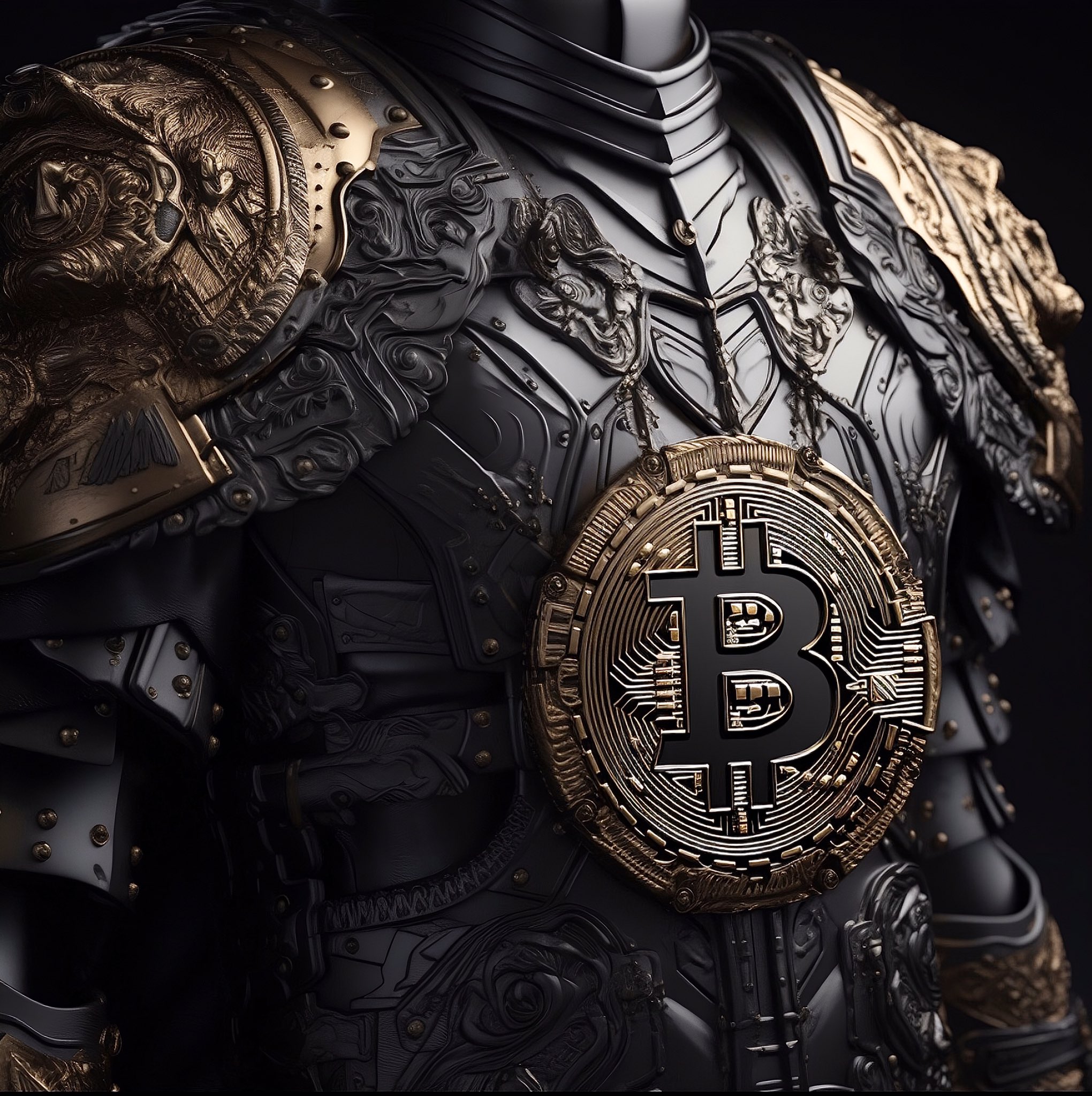 Bitcoin art gray luminous geometric chest plate pattern