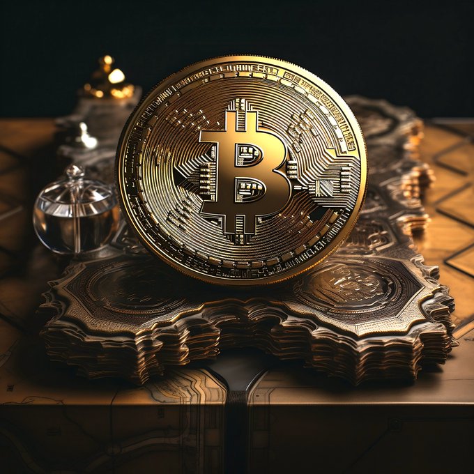 Bitcoin design gold gears glowing 3D satoshi