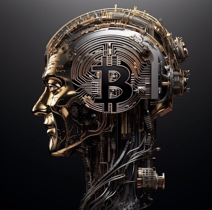 Bitcoin illustration black holographic coin cyberpunk