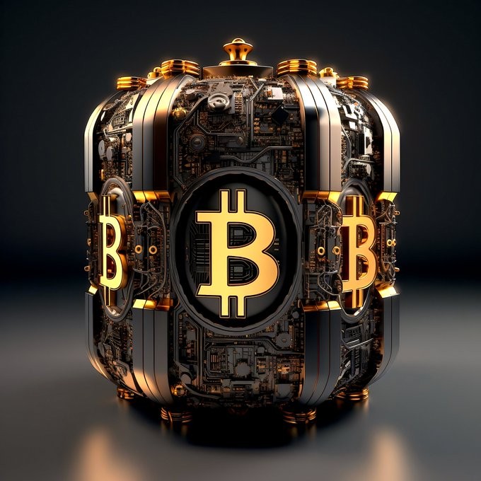 Bitcoin digital art gold metallic coin portrait