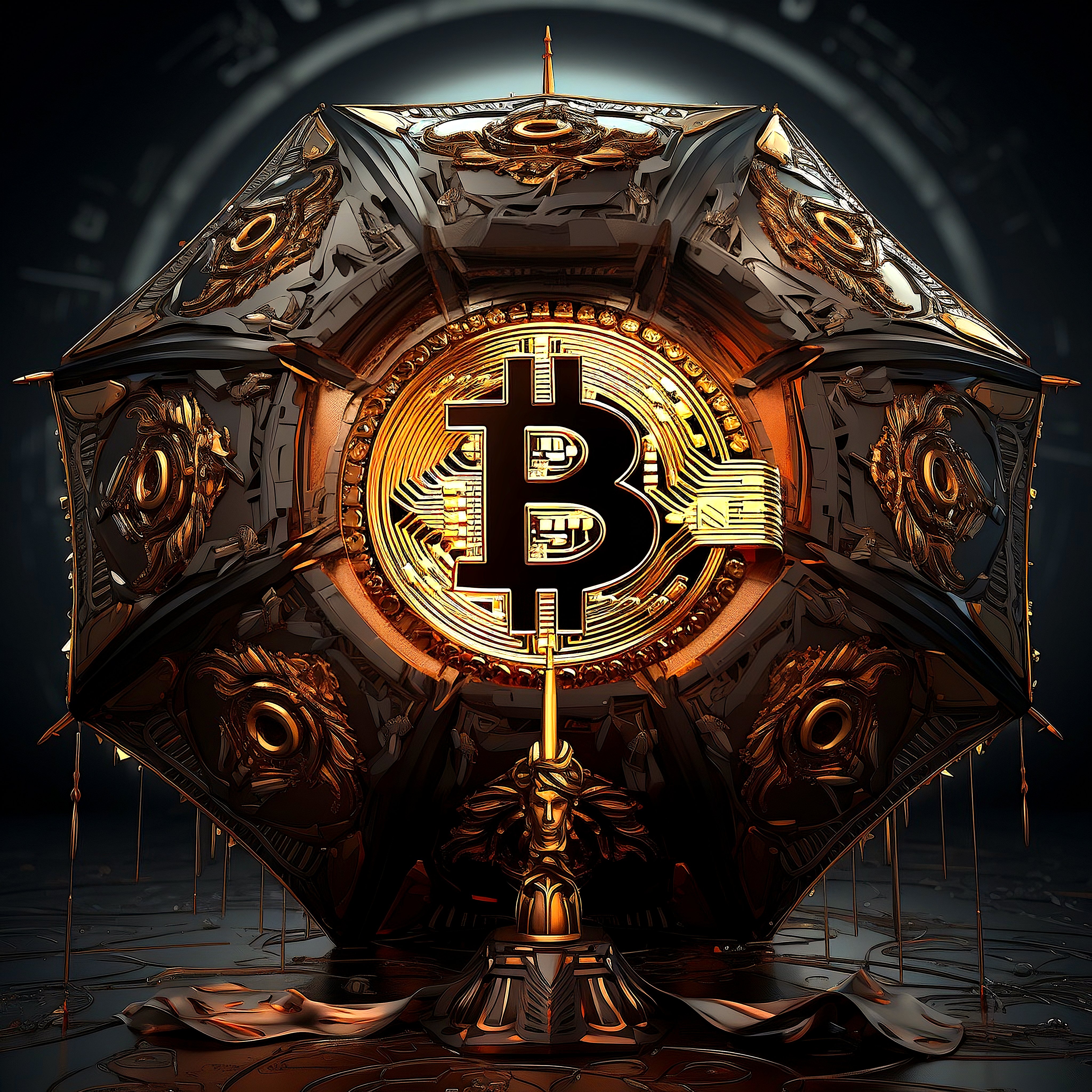 Bitcoin art neon umbrella blockchain pattern