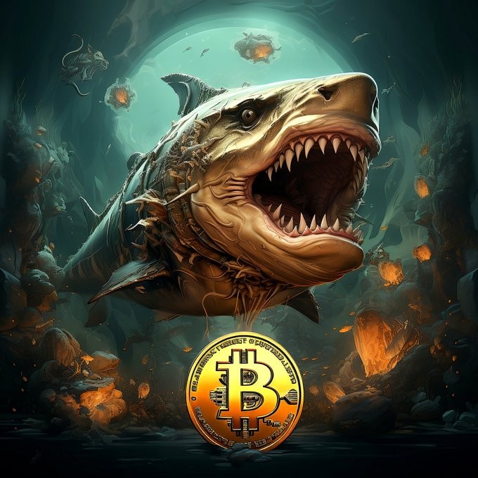 Free bitcoin digital art shark neon blockchain design