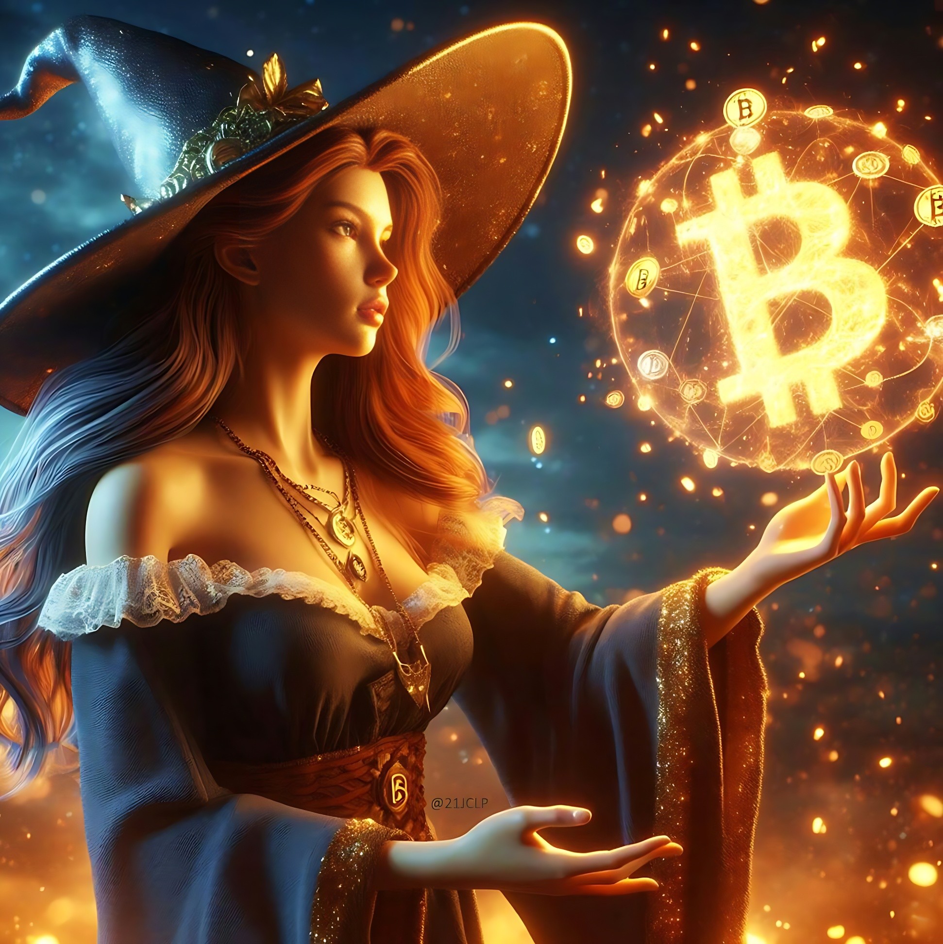 Free bitcoin art neon woman glowing abstract