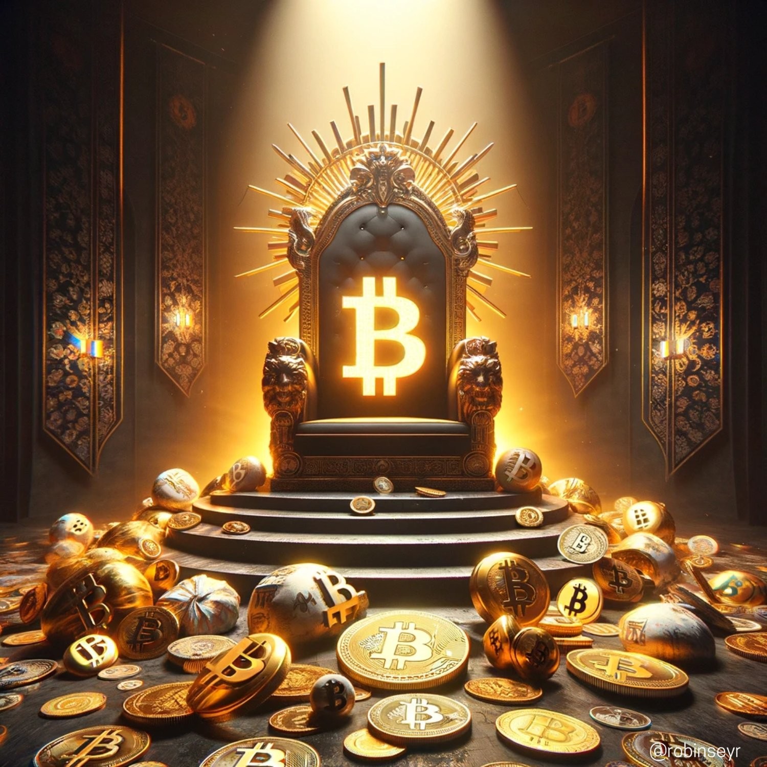 Free bitcoin art gold chair holographic satoshi symbol