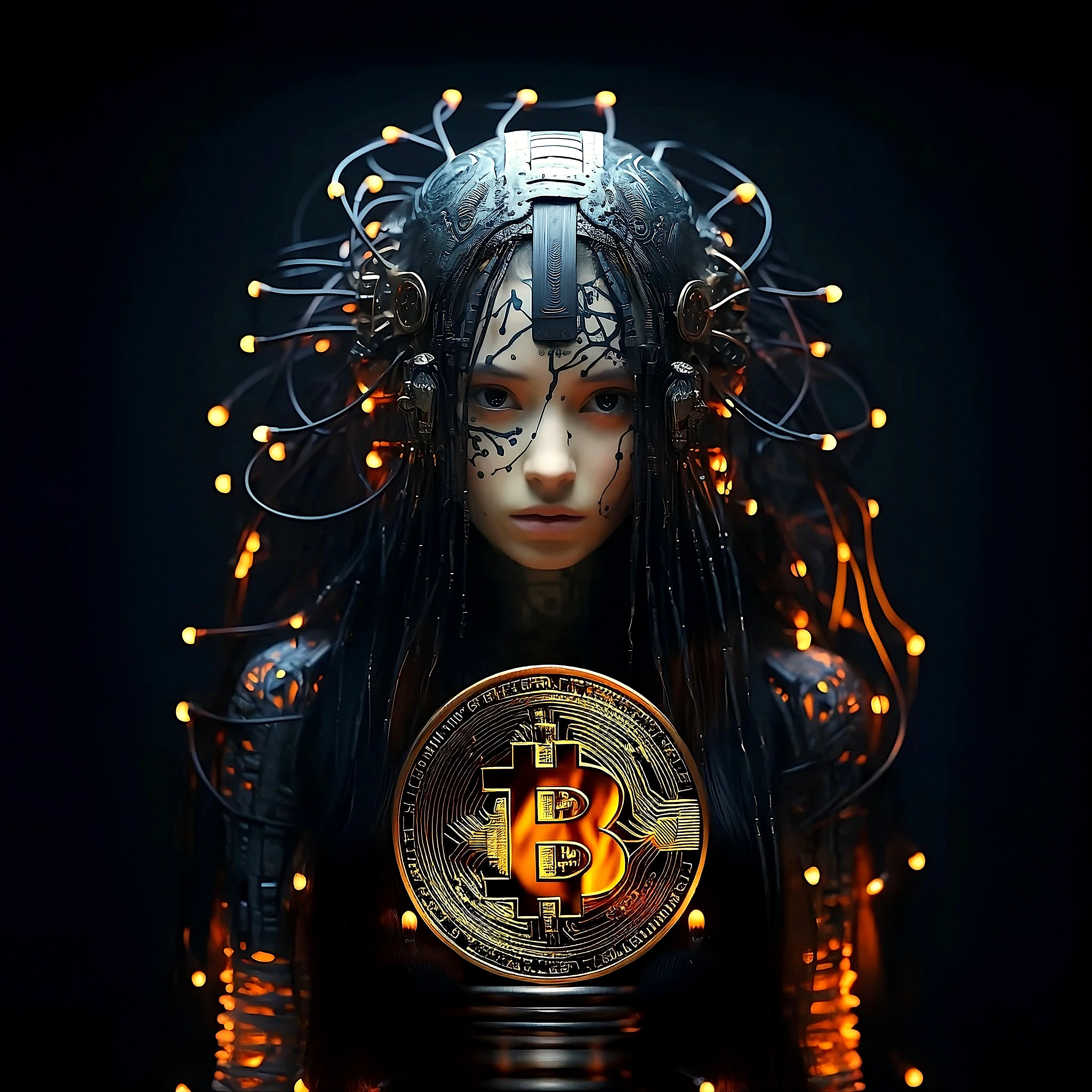 Bitcoin art vibrant purple neon network design