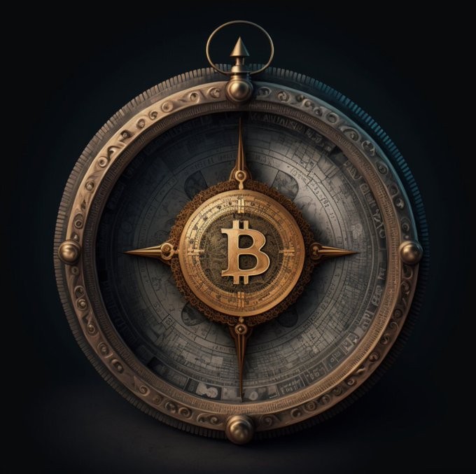 Bitcoin illustration compass futuristic satoshi network