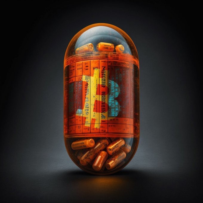 Bitcoin illustration futuristic glowing pill design