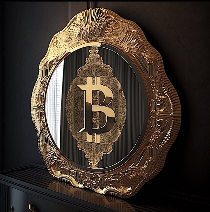 Free bitcoin art golden coin neon orange background