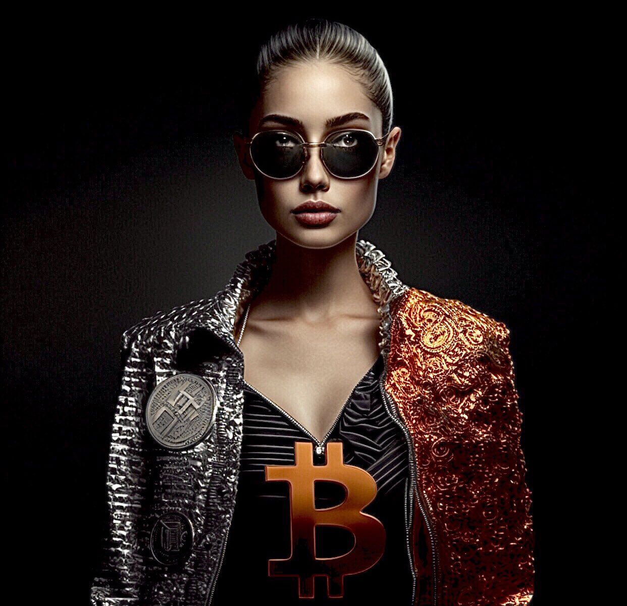 Bitcoin artwork orange neon glowing coin abstract