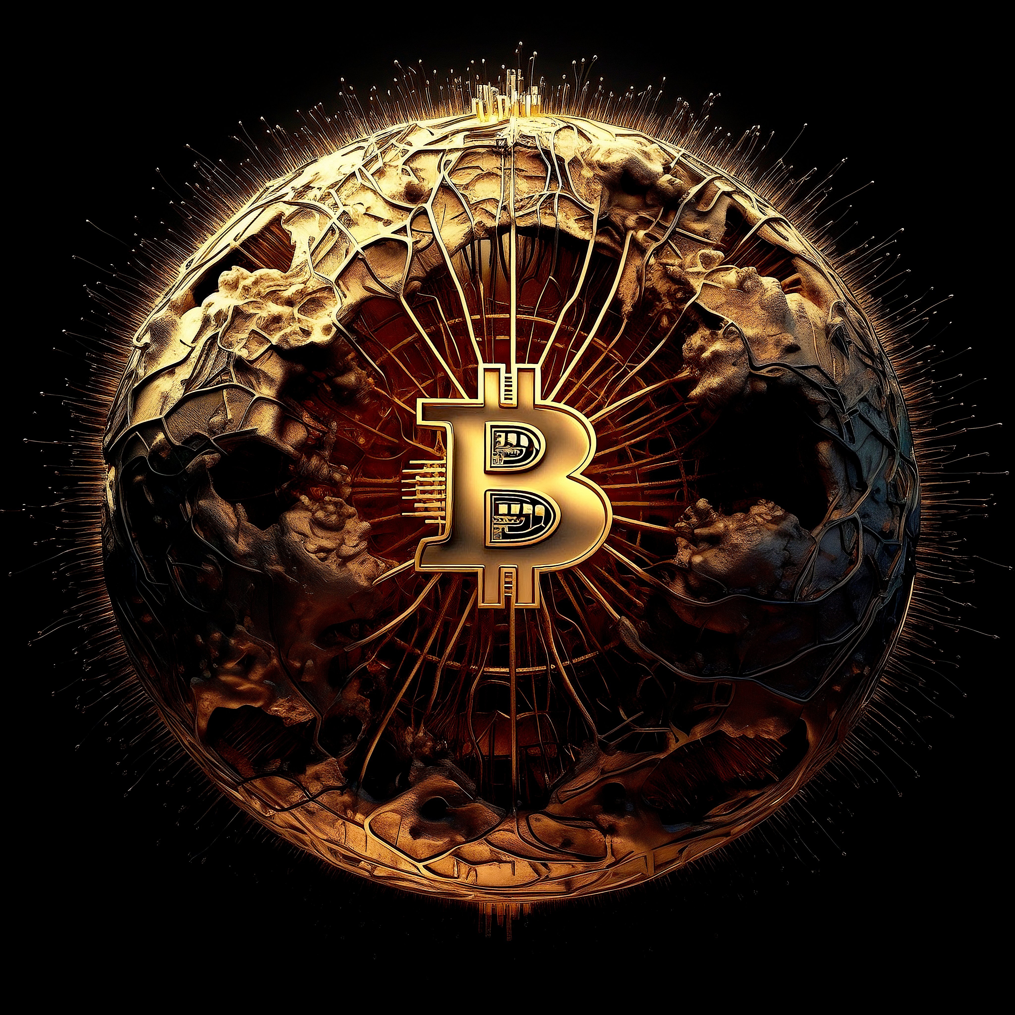 Free bitcoin art golden satoshi coin raining orange